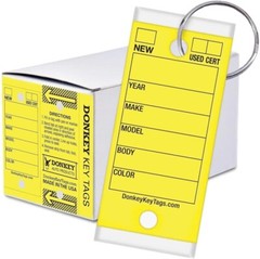 Donkey Key Tags, Laminated Self-Protecting (250 Tags Per Box with Metal Rings) (