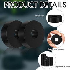 HeavyDuty Rubber Spacer Bushings 1 OD x 3/8 ID x 1/2 Inch Black 16 Pcs for Auto