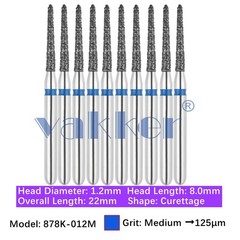 Vakker 10pc Dental 878K-012M Medium Grit Curettage Diamond Burs Friction Grip FG
