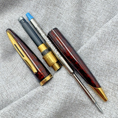WATERMAN Carène Marine Amber Ballpoint Pen Gold Trim Blue Ink France *READ*