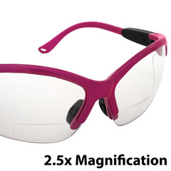 Cougar Pink Womens Bifocal Safety Glasses 2.5 Clear Shatterproof Lenses