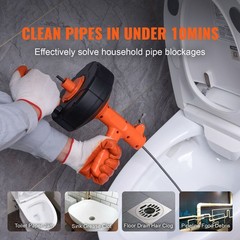 VEVOR 25Ft 1/4″ Plumbing Drain Cleaner Snake Drain Auger Cleaning Clog Remover