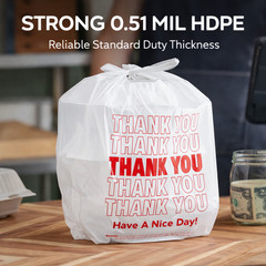 1/8 Size .51 Mil 18″ x 10″x 5″ White “Thank You” Plastic T-Shirt Shopping Bags