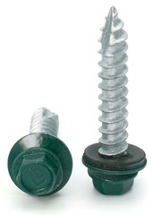 #14 Hex Washer Head Roofing Screws Mechanical Galvanized | Forest Green Finish