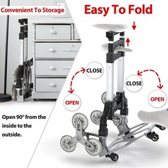2in1 Folding Grocery Basket Cart Shopping Wheels Stair Climbing Adjustable Dolly