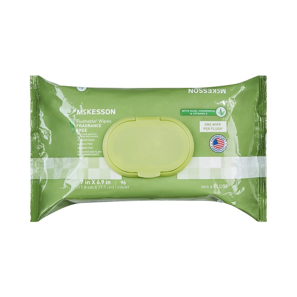 McKesson Flushable* Personal Wipe 6-9/10 X 7 Inch FLU96 1 Pack 96 Wipes