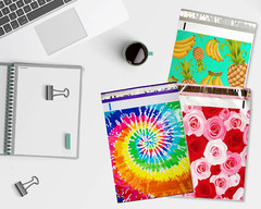 10×13 Tie Dye, Aqua Teal Pineapple, Red & Pink Roses Poly Shipping Mailer Combo