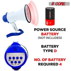 5Core 30 W Megaphone Bullhorn Recording Police Siren Horn Handheld Loudhailer