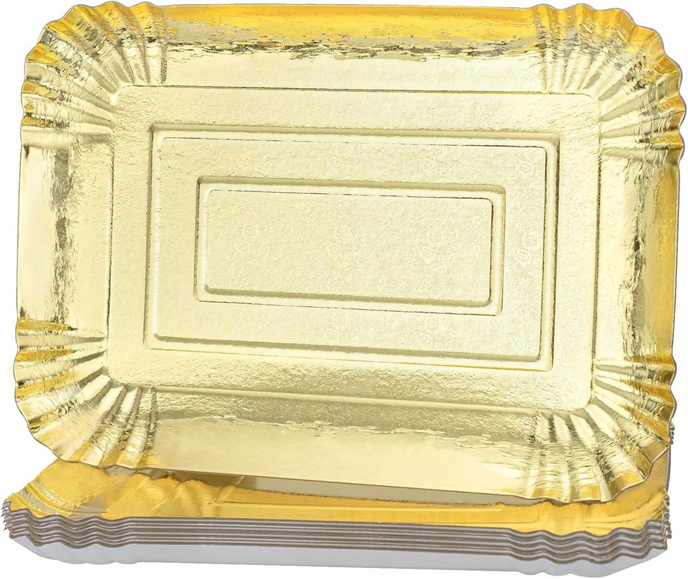 10 PCS Gold Rectangle Trays, Heavy Duty Disposable Paper Cardboard for Platters,