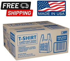 T-Shirt Carry-Out Bags Thank You Gracias Bags 11.5″ x 6.5″ x 22″ (1,000 ct.)