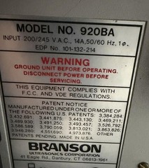 Branson 920BA Advanced Power Supply 200/245VAC 14A 50/60Hz