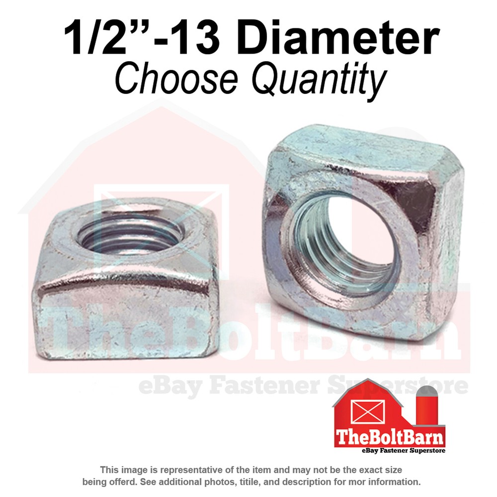 1/2″-13 Grade 2 Steel Square Nuts Zinc Clear Coarse Thread (Pick Quantity)