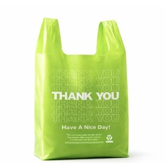 100 Pack â€œThank Youâ€ T-Shirt Bags â€“ Green Plastic Large