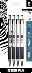 4-Pack Zebra Pen F-301 Retractable Pen Stainless Steel Barrel BLACK 0.7mm