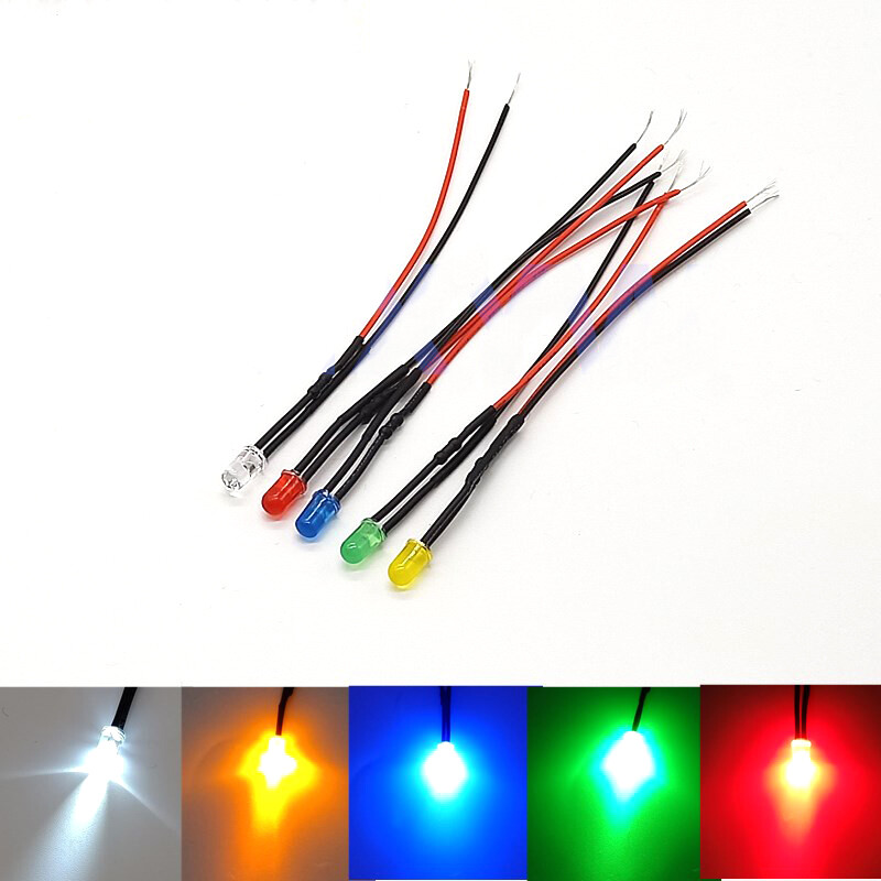 5mm Pre-Wired Ultra Bright LEDs Bulb 2V 3V 12V~ 220V White/Red/Green/Blue/Yellow