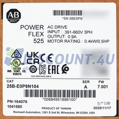 New Sealed 25B-E0P9N104 PowerFlex 525 0.4kW (0.5Hp) AC Drive
