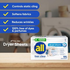 All Free Clear Unscented Fabric Softener Dryer Sheets, 195 Count