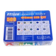 500-Pack 5mm LED Diode Lights Assorted Kit 5 Colors 20mA 2V 3V Round Transparent