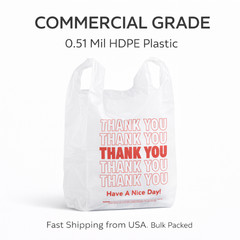 1/8 Size .51 Mil 18″ x 10″x 5″ White “Thank You” Plastic T-Shirt Shopping Bags