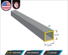 2-1/2″ Galvanized Square Steel Tube – 11 gauge – 36″ inch long (3-ft)