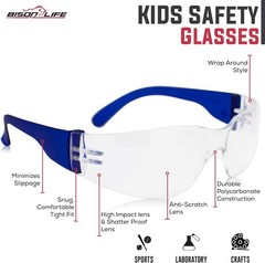 BISON LIFE Kids Safety Glasses, Bulk Kids Protective Glasses ANSI Z87.1 Safety G