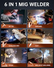 6in1 Plasma Cutter 200A Spot Gas Gasless-MIG MMA HF-TIG Welding Machine for ALU