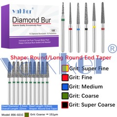 10pc/pk Vakker Dental FG Diamond Burs Round Long/ Round End Taper for High Speed