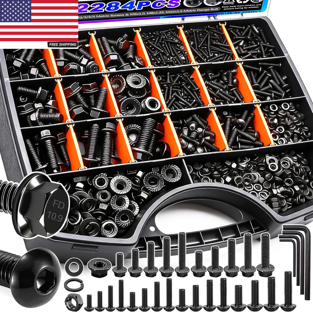 2284PCS Metric Screws & Flange Bolt Assortment,Nuts and Bolts Assortment Kit M2/