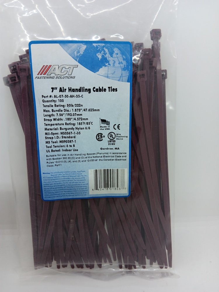 7 Inch Air Handling Nylon Rred Plenum Rated Cable Ties / Zip Ties / Ty Raps