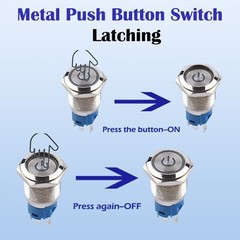 Latching Push Button Power Switch 16mm 12V LED ON OFF Waterproof Stainless Steel