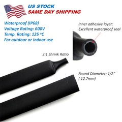 24 FT. BLACK 1/2″ 12.7mm 3:1 Heat Shrink Tubing Tube Cable