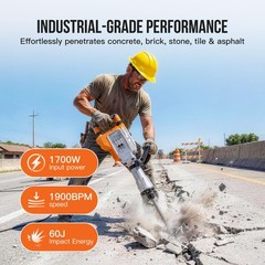 1700W Electric Demolition rotary hammer – 1900 BPM, 60J Impact Energy, Heavy-Du