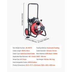 VEVOR Drain Cleaner Machine Electric Drain Auger 100FT x 1/2 In Auto Feed