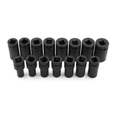 Genius Tools 15 Piece 1/2″ Dr. Metric Semi-Deep Thin Wall Impact Socket Set (…