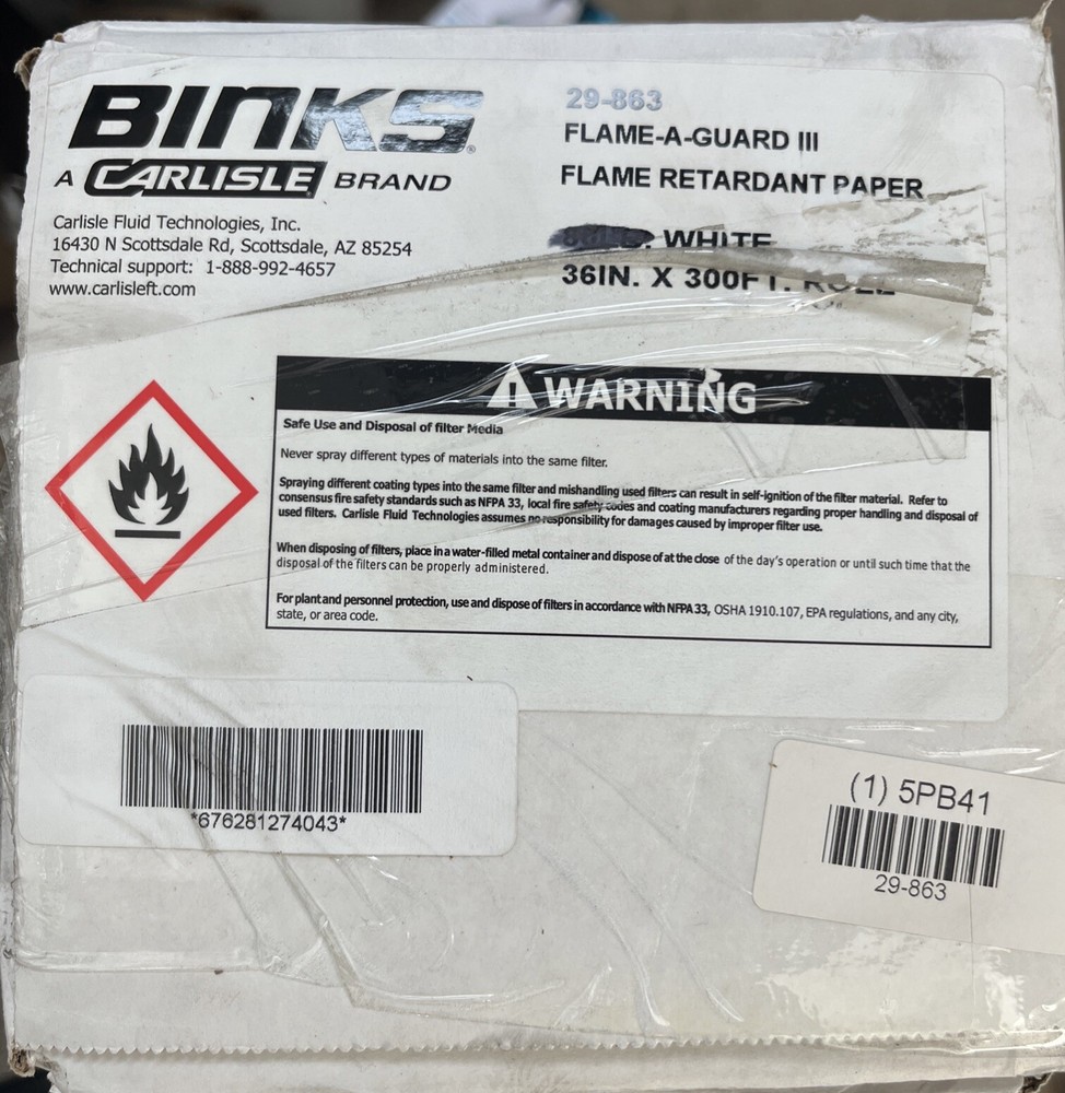Binks Flame Retardant Paper 29-863, 36″ x 300 ft, Flame A Guard III