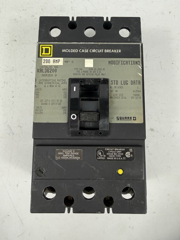 Square D KAL36200 200 Amp 600V 3-Pole Circuit Breaker 200A 600 VAC Tested