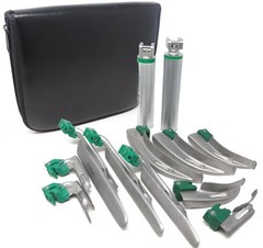 Laryngoscope Set 12PCS Intubation Blades + 2 Handles Fiber-Optic Kit