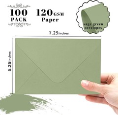A7 Sage Green Envelopes 100 Pack, 5×7 V Flap Printable Envelopes for Invitati…