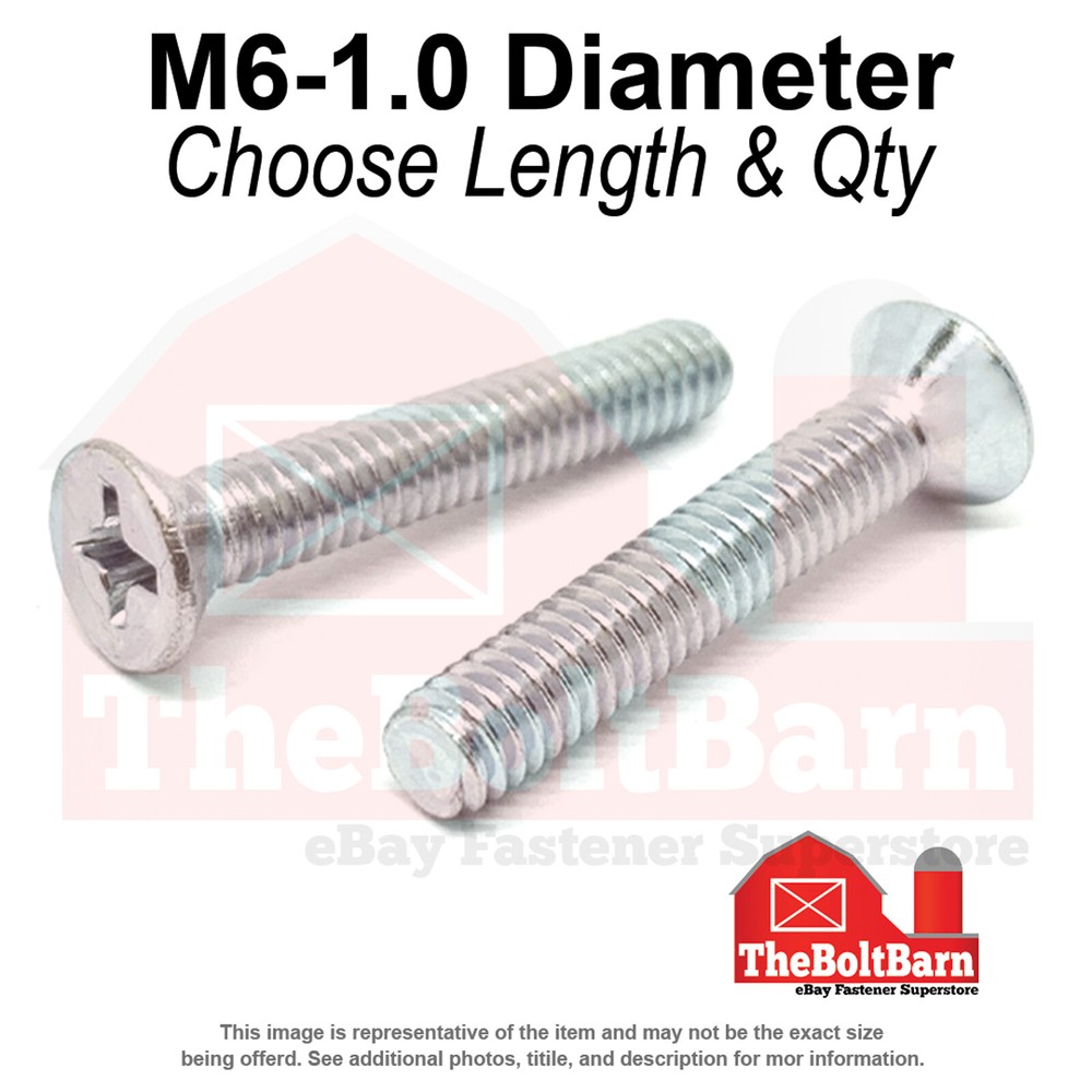 M6-1.0 Phillips Flat Head Machine Screws Zinc (Choose Length & Qty)