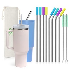 Teivio 8 Piece 5/16 inch (8mm) Wide straight + Bent Straws, Silver