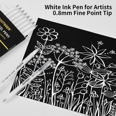 White Gel Pens 0.8mm Fine Point Opaque White Archival Ink Pen for Black Paper…
