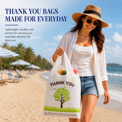 500 Count Plastic T-Shirt Bags, 11″ X 6″ X 21″, White-Green Tree, Grocery & Take