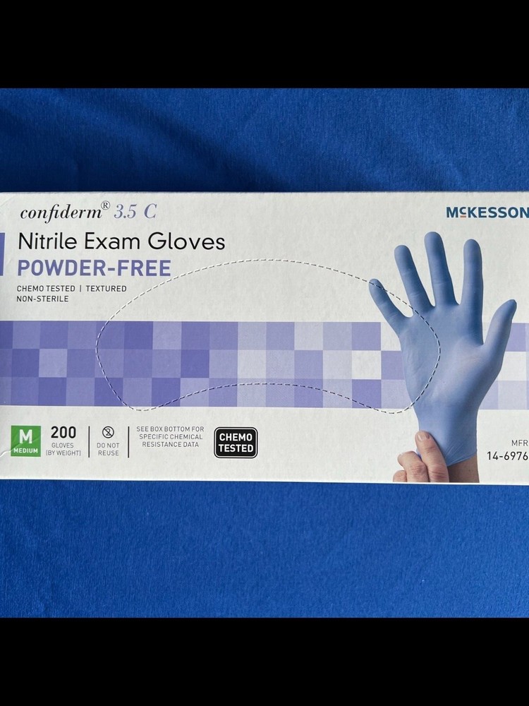 McKesson 200 Ct Confiderm Nitrile Exam Gloves Powder-Free – Medium size – Blue