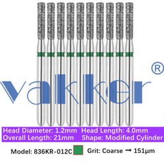 10pc/pk Dental FG Diamond Burs High Speed Flat/Round End Cylinder Polishing Burs
