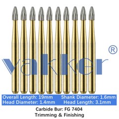 10/Pack Dental Trimming & Finishing Gold Carbide Burs Round Needle Egg FG7106
