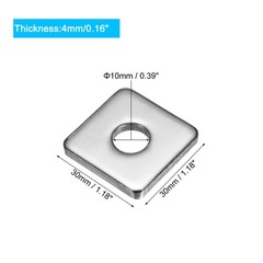Square Washer 10Pcs, M10x30x30x4mm 304 Stainless Steel Square Plate Washers