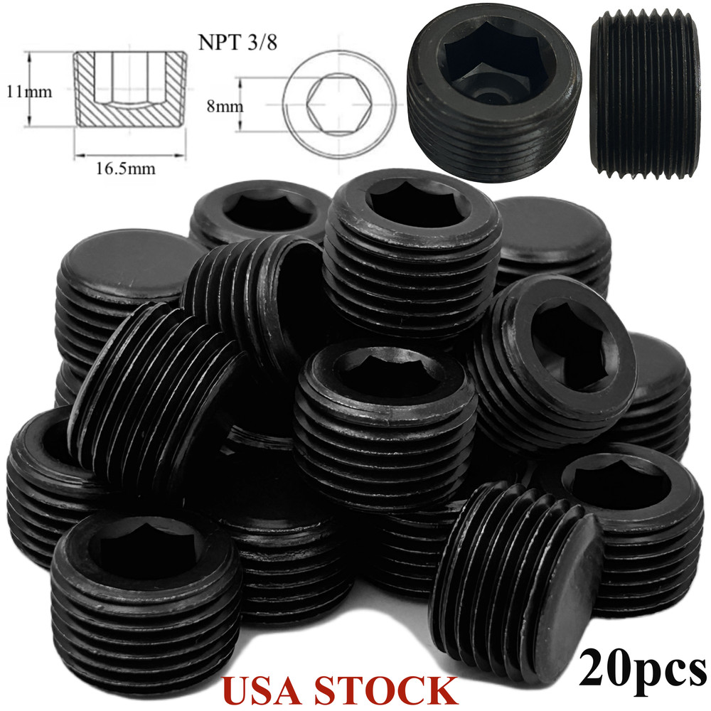 3/8″ NPT PIPE PLUGS MALE STEEL INTERNAL HEX HEAD SOCKET PIPE PLUGS END CAP 20PCS