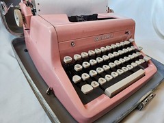Authenic 1950s Bubble Gum Pink Royal Quiet DeLuxe Typewriter with Carrying Case