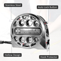 Retractable Stainless Steel Tape Measure, 25FT, Dual 7.6 m, silver + gray