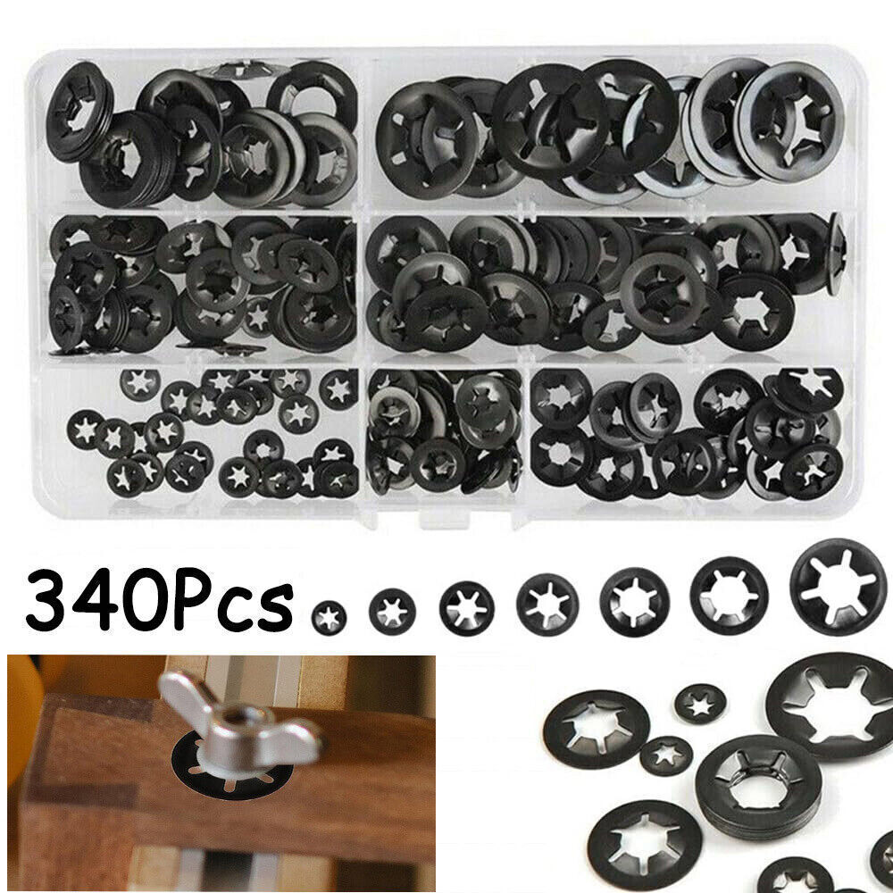 340pcs Internal Tooth Star Lock Spring Quick Washer Push On Speed Nut Assortment